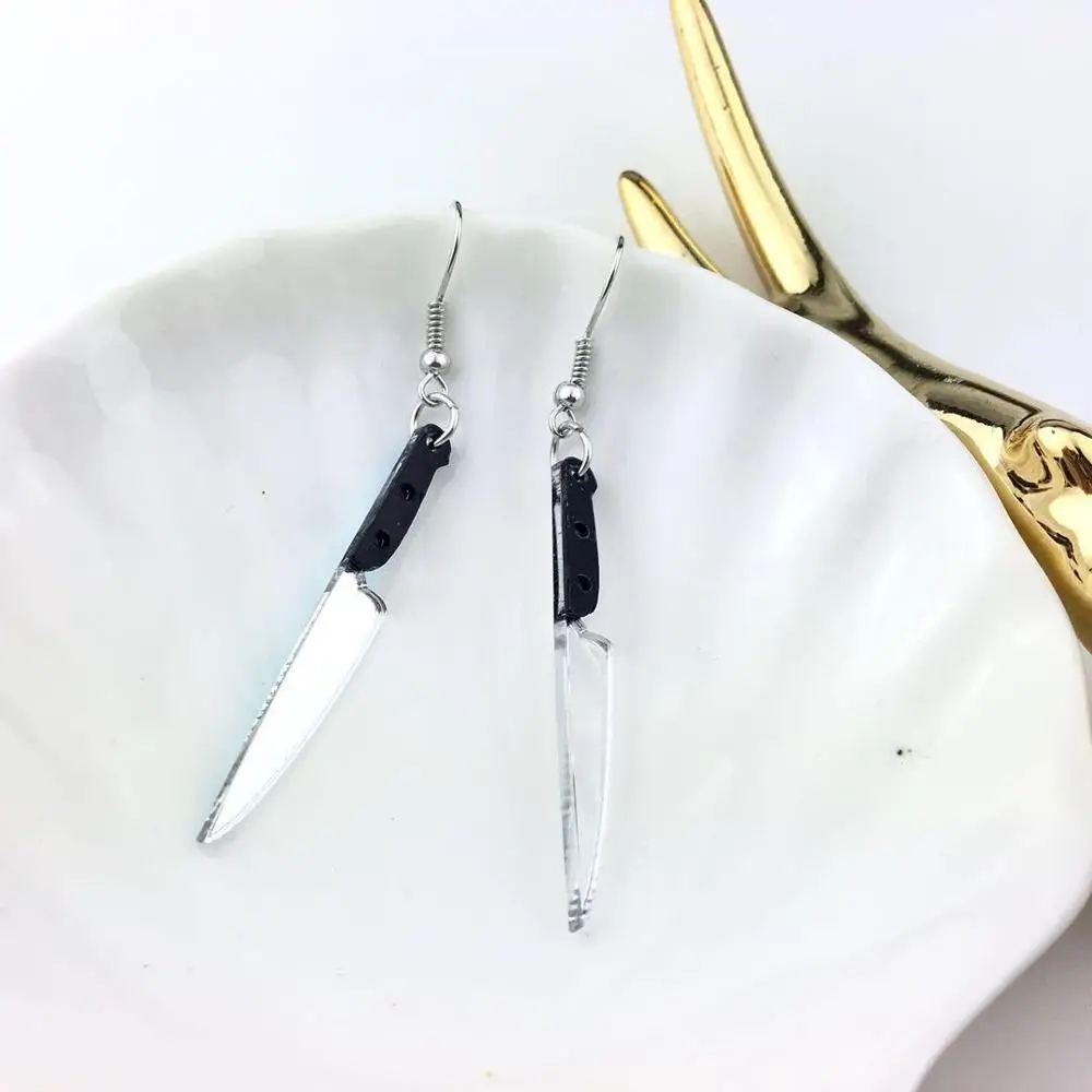 Большие забавные Серебристые Акриловые серьги подвески с ножом для женщин и