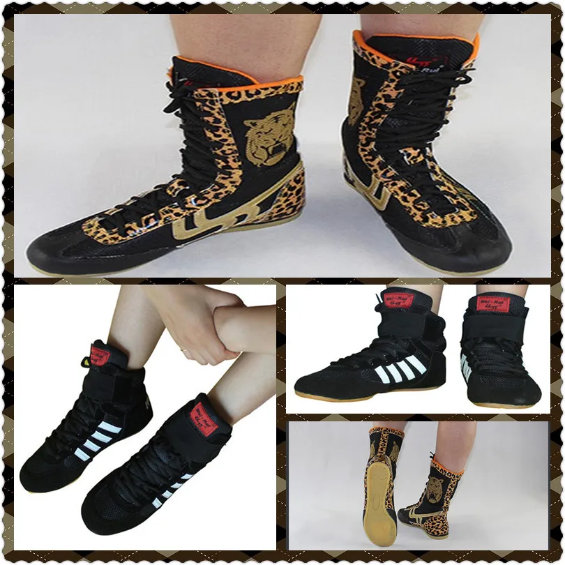 New arrival black boxing shoes men Wrestling high shoes training sneaker Grappling training