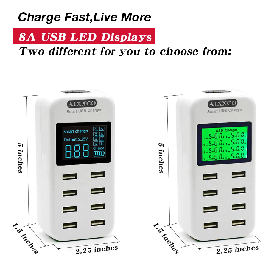 AIXXCO الذكية شاحن يو اس بي LED عرض 8 ميناء 40 W سريع شحن لباد فون سامسونج هواوي Xiaomi الهاتف المحمول AIXXCO الذكية شاحن يو اس بي LED عرض 8 ميناء 40 W سريع شحن لباد فون سامسونج هواوي Xiaomi الهاتف المحمول