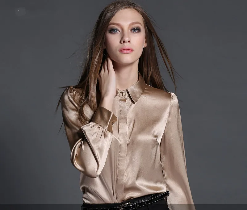 AYUNSUE женские модные блузки Весна 97% шелковая блузка женские рубашки с длинным рукавом Женские топы размера плюс 4XL blusas 15209AAA - Цвет: Apricot