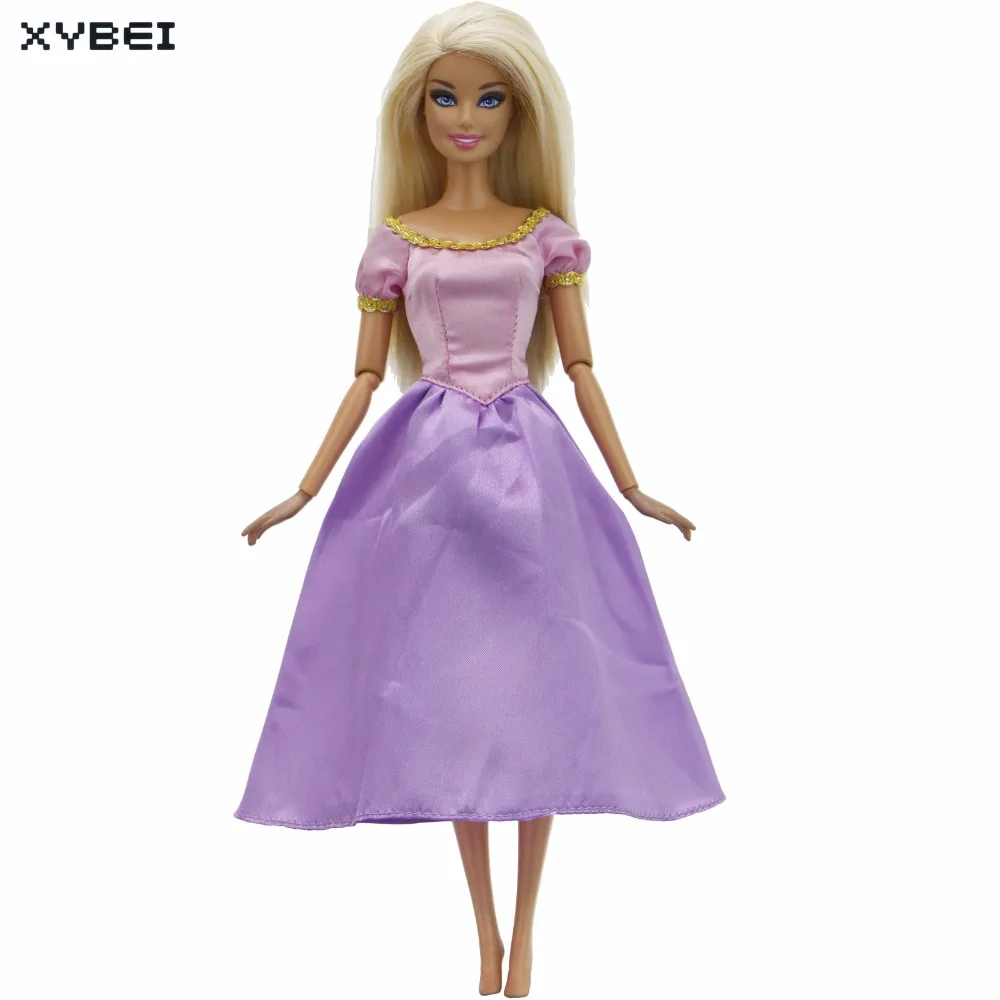 

Fairy Tale Outfit Evening Party Gown Copy Princess Rapunzel Long Dress Purple Golden-collar Clothes For Barbie Doll Accessories
