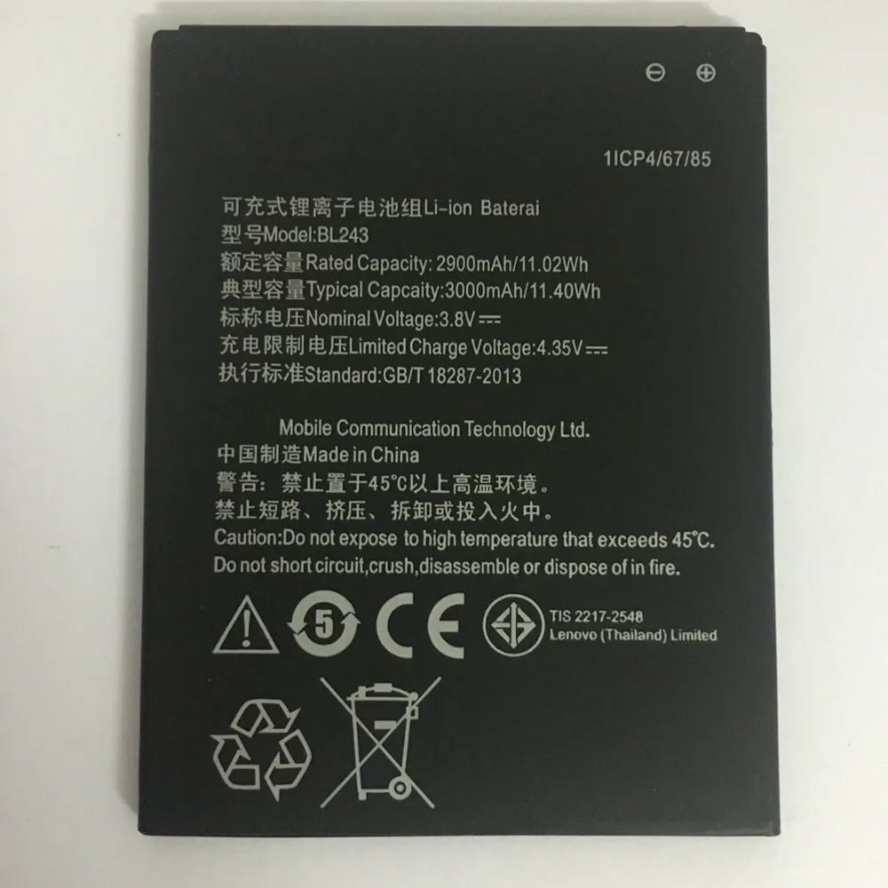 

100% Original Backup 2900mAh BL243 Mobile Phone Battery for lenovo K3 Note K50-T5 A7000 A5500 A5600 A7600 Battery