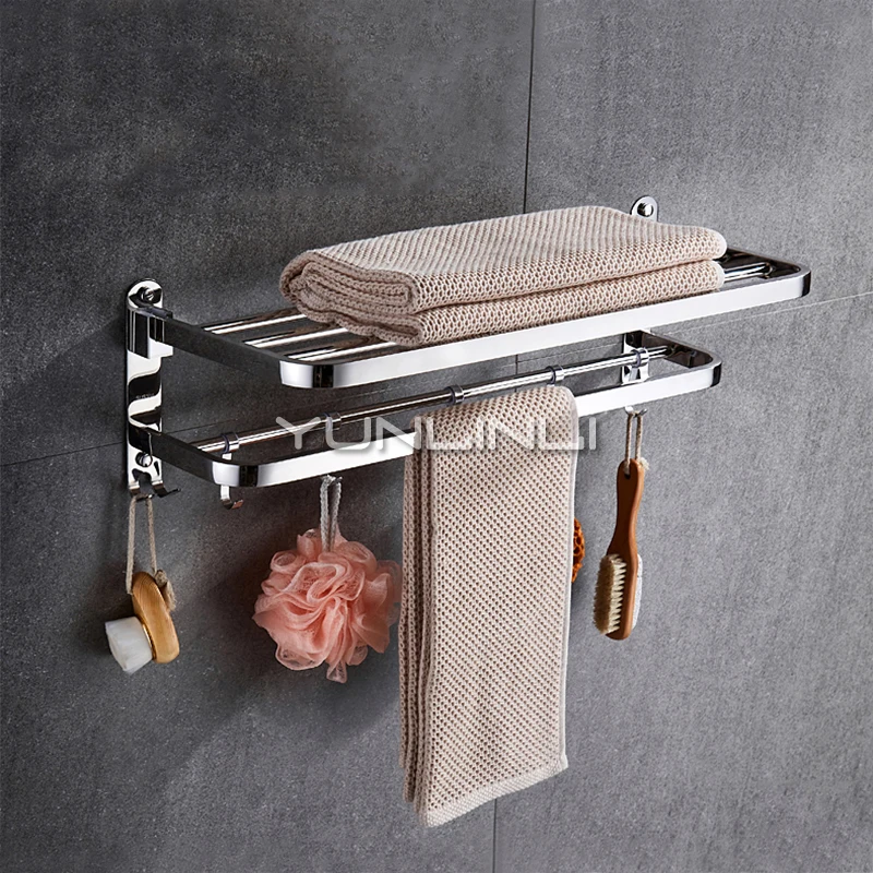 

Punch-free Foldable Bathroom Towel Rack 304 Stainless Steel Towel Rack Bathroom Pendant Toilet Storage Wall Hanging Towel Rack
