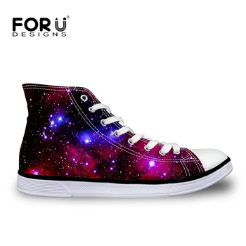 

FOURDESIGNS Men Casual Shoes Hight Top Upstream Shoes 3D Sky Galaxy Printing Lace-Up Flats Shoes Comfortable Big Size Boys Shoes
