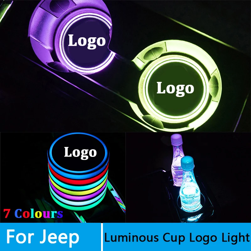 

2X Led Car Cup light Logo For JEEP renegade jk compass grand cherokee patriot wrangler Logo light Luminous Coaster Accessories