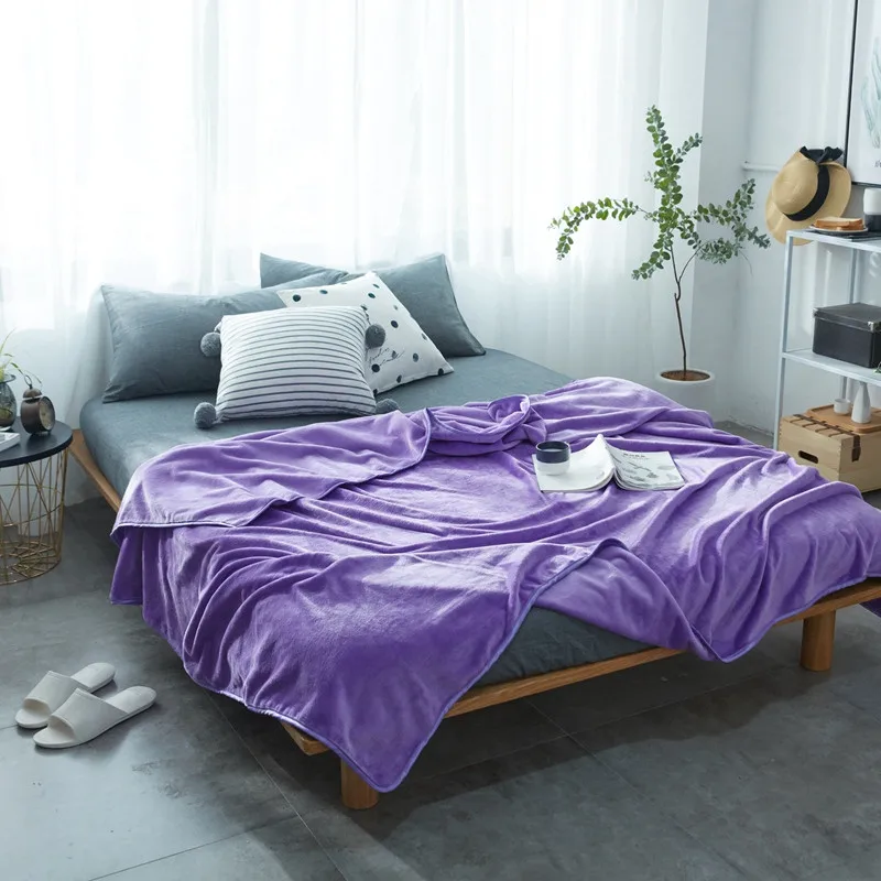 Сапфировый фиолетовый однотонный Цветной Французский бархат теплые одеяла двойной слой толстый плюш пледы на диван кровать самолет пледы покрывала