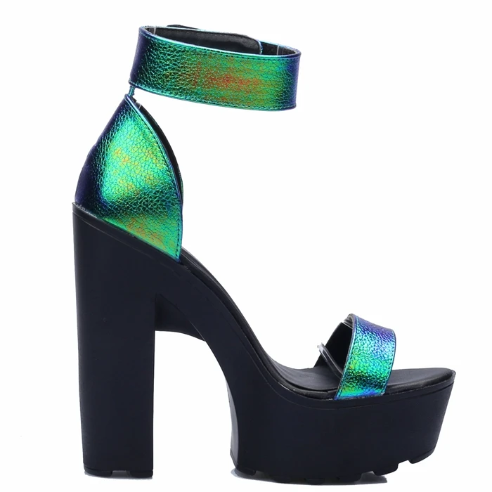 

Hot Laser PU Sandals 2018 New Ultra Platform Thick High Heels Sandals Sexy Peep Toe Shoes For Women Fashion A word Belt Sandals