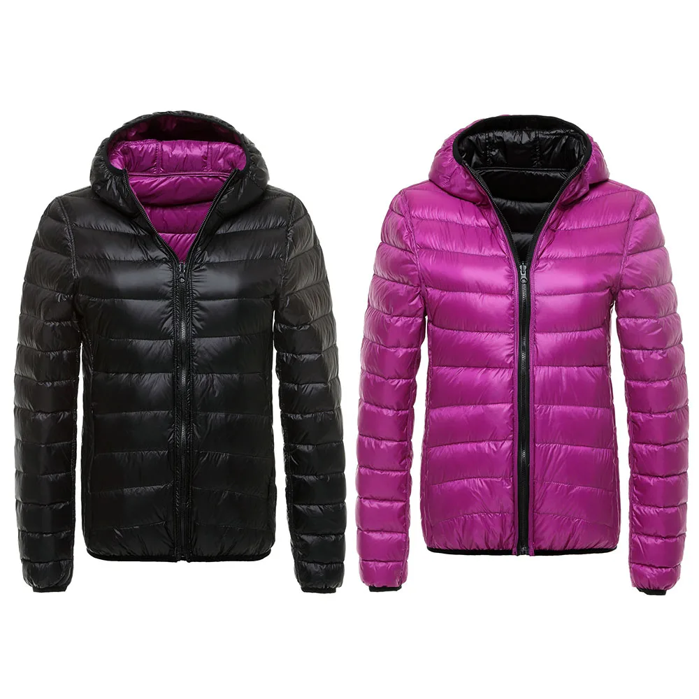 Зимние женские куртки, ультра легкий пуховик, женская верхняя одежда с капюшоном, пуховое пальто, куртки для женщин, двухсторонняя Женская тонкая теплая куртка