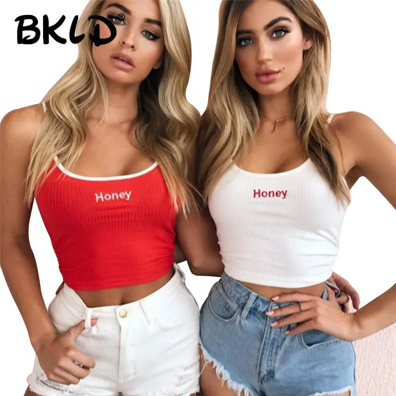 

BKLD 2023 Summer New Tanks Top Women Letter HONEY Embroidered Sexy Women Fitness Tank Tops White Red Camisole Tank Tops Female