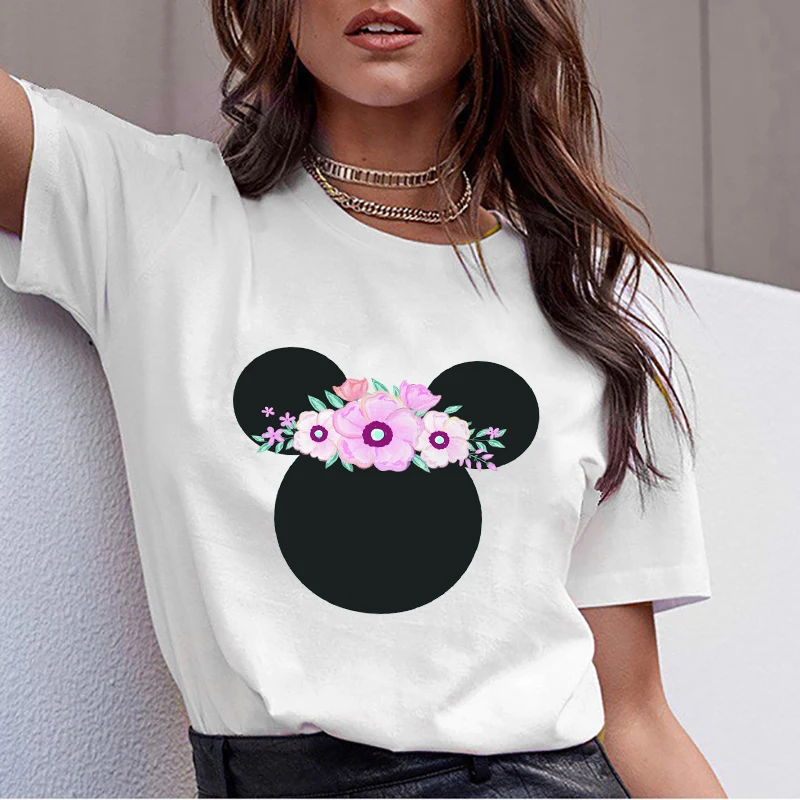 

Tee Shirt Femme Harajuku T Shirt Flowers Mickey Graphic Tees Streetwear Women Clothes Korean Aesthetic Tops Camiseta Mujer