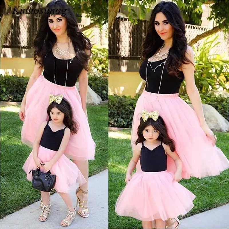 Mother-daughter-dresses-Pink-Patchwork-Mesh-Princess-Dress-Mother-and-daughter-clothes-Mom-and-Daughter-Dress (4)