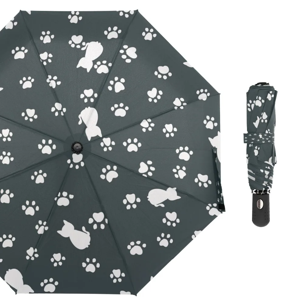 Susino Cut Cat Paw Windproof Umbrellas Fully-automatic Open Metal Pongee Compact Auto Open Close Three-folding Umbrella