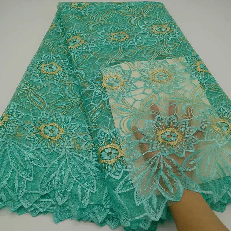 

Aqua green African Lace Fabric High Quality French Tulle Lace Fabric 2019 Nigerian Laces Guipure Embroidery Fabric For Wedding