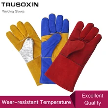 Leather Welding Gloves Anti-Cut Temperature Resistant Fire-Proof Cowhide Work Safety Gloves Hands Protection kopilova 1pairs welding gloves cow suede lengthen fire proof sputtering protection gloves wear resisting for finger protection