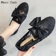 Летние кружевные плоские туфли; женские балетки на плоской подошве с бантом; женские лоферы без застежки; Тканевая обувь; дышащая обувь из сетчатого материала; обувь больших размеров