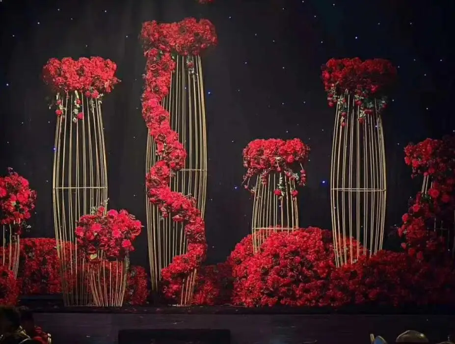 

latest stage background large Geometric pillar flower stand wedding ornaments 150cm frame for flowers wedding centerpicecs
