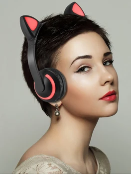 

Cat ear shaped headphone wireless earphone Bluetooth v4.2 headset with 7 colors breathing light and stereo BASS sound for phones