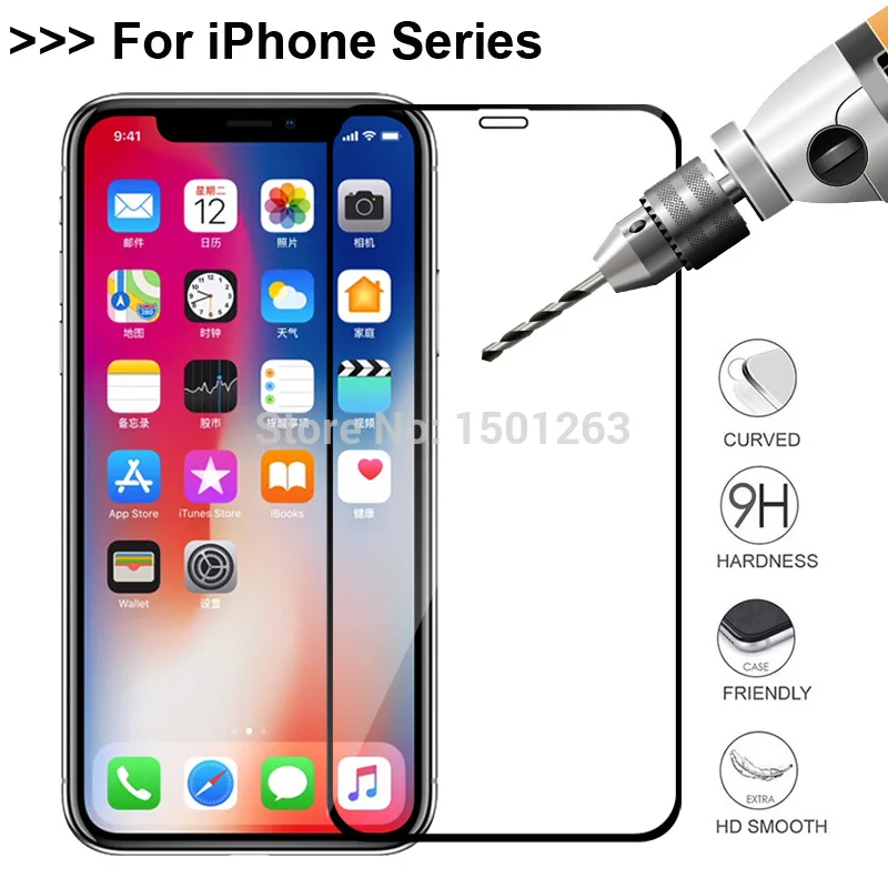 

Case For iPhone XS Max X XR 11 Pro Max 8 7 6 6S Plus 5 5S 5C SE Full Cover On Tempered Glass Screen Protector Glass Film
