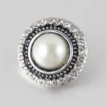 Мода красота круглые стразы жемчужный узор 18 мм Кнопки fit застежка браслета ювелирные изделия KZ1226