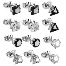 6 пар модные квадратные круглые треугольные серьги для женщин 6 мм имитация циркона маленькие серьги-гвоздики ювелирные изделия в стиле минимализма оптом