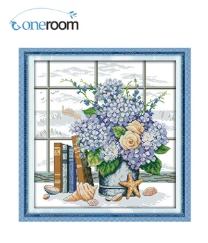 

Counted Cross Stitch 11CT Printed 14CT Cross Stitch Set DIM Cross-stitch Kit Embroidery NeedleworkTH Blue Elegant Flowers
