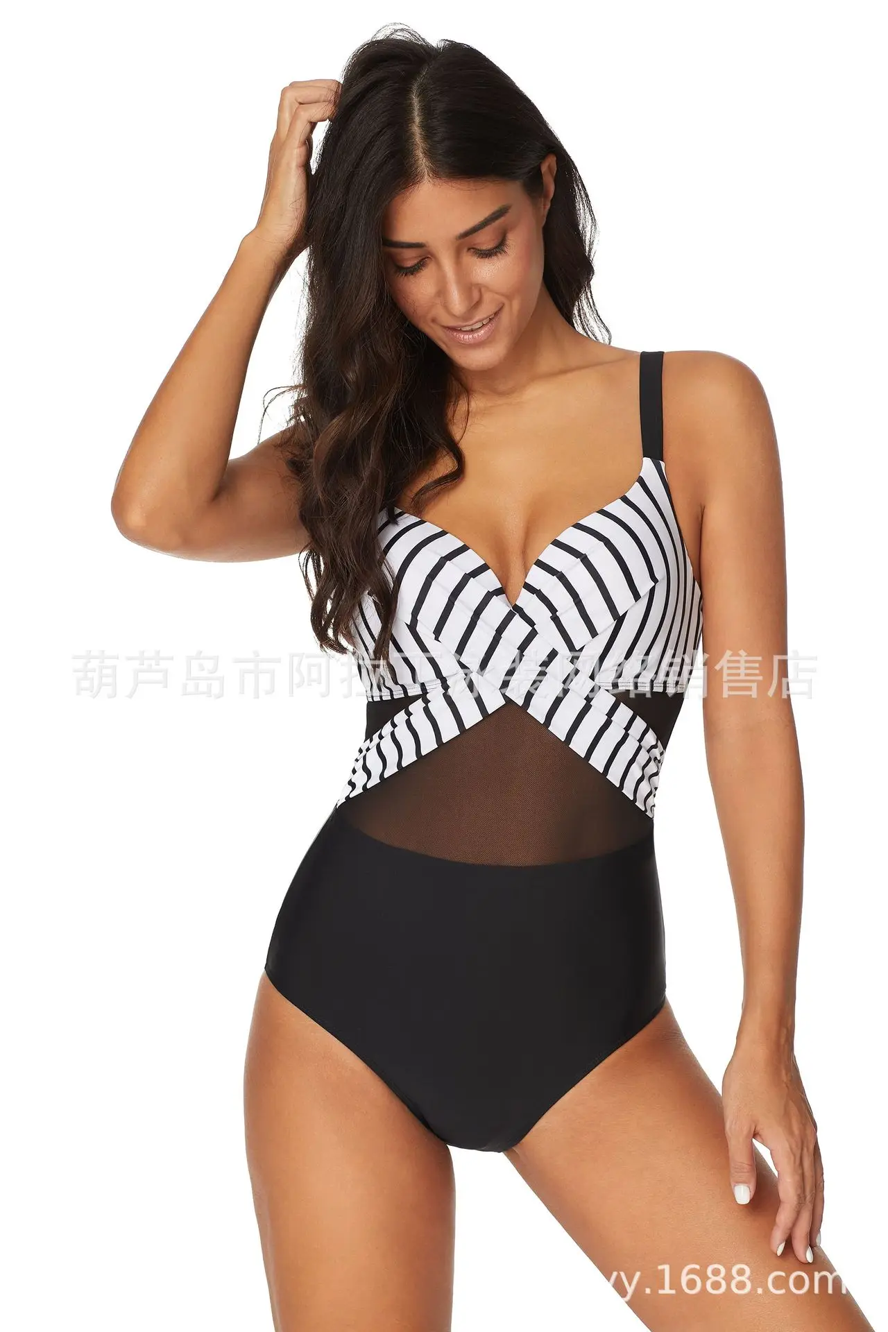 

Large Size 2019 Sexy One Piece Swimsuit Female Women Vintage Swimwear High Neck Bandage Criss Cross Drop shipping