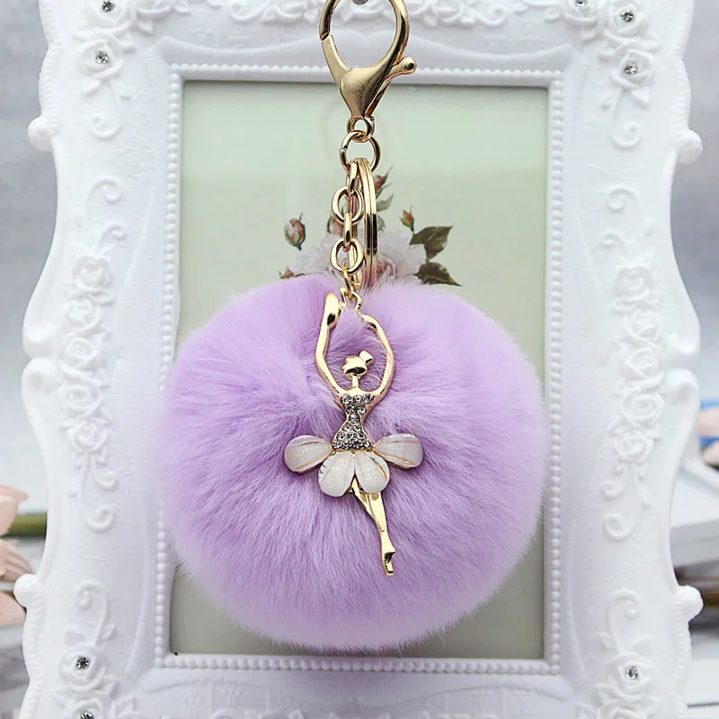 Роскошный кроличий мех мяч брелок Хрустальный балерина брелок lovey подарок для балета танцор женский очаровательный кулон для сумки Прямая