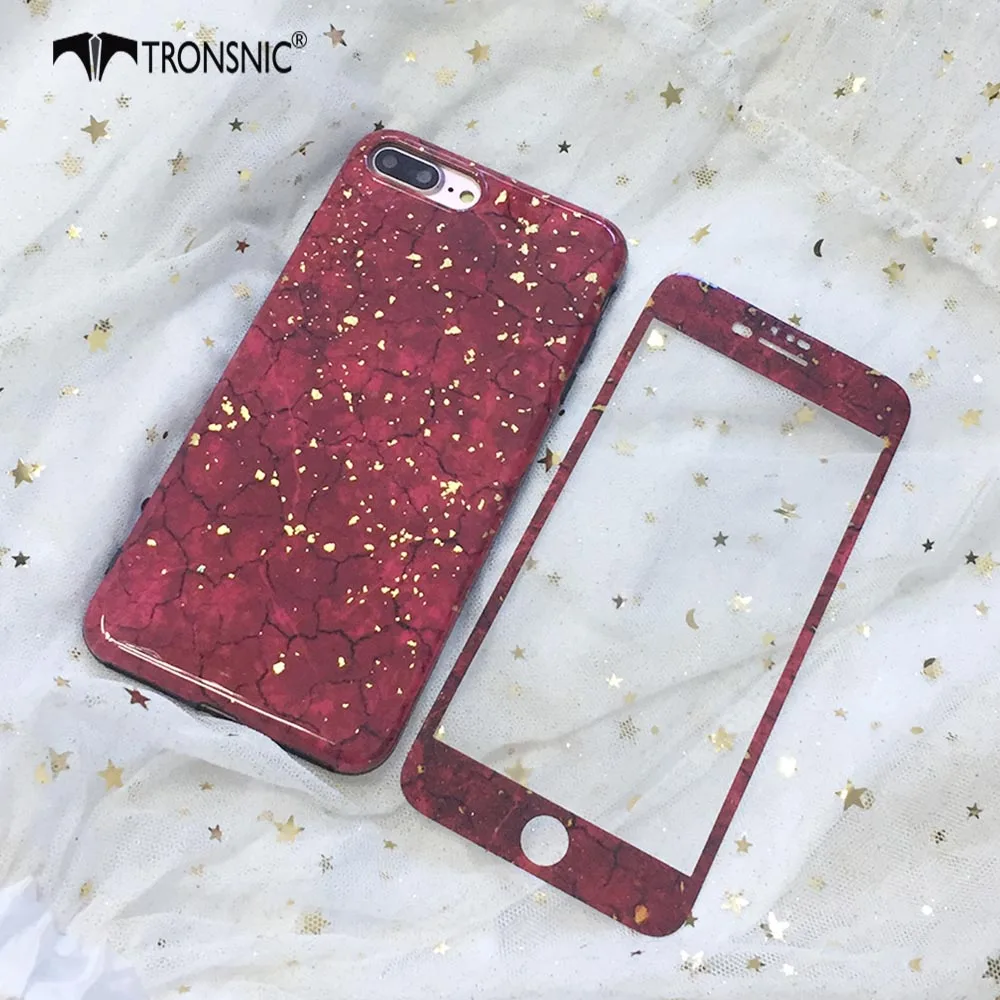 red marble TRONSNIC мраморный блестящий чехол для iPhone X XS MAX XR зеленая красная пленка из закаленного стекла для iPhone 6 S 7 8 Plus Комфортные чехлы Горячие - Цвет: red marble
