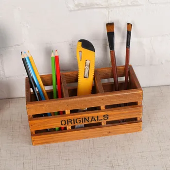 

Wooden Storage Box 3 Lattice Pierced Pen Container Storage Box Multifunction Desktop Sundries Storage Box Furnishing Articles