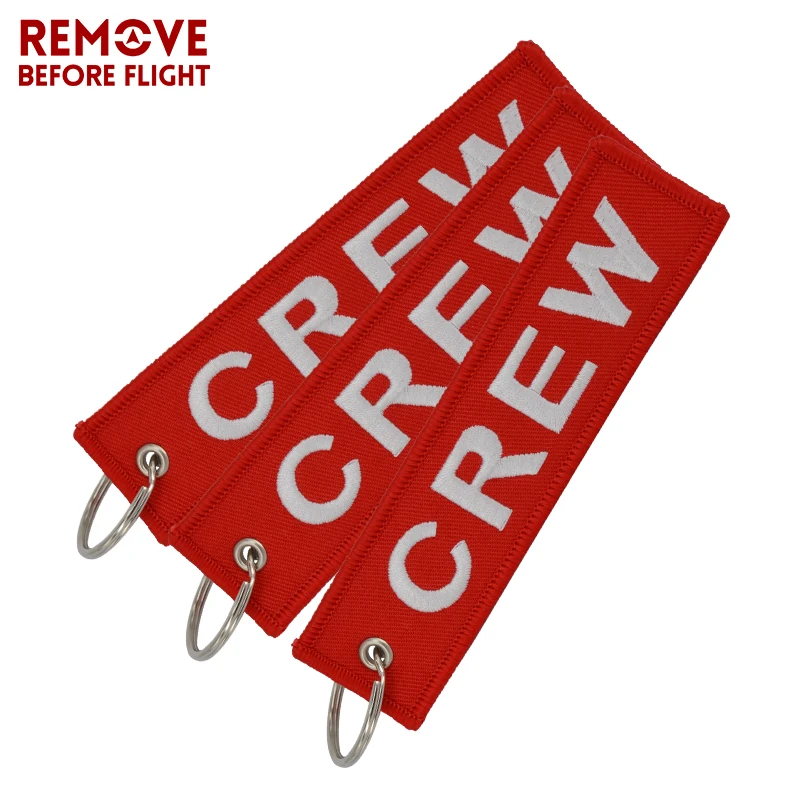 

Fashion 3PCS/LOT Crew Key Ring Red Embroidery Keychain Pop llaveros Safety Label Key Chain for Motorcycle Key Tag Holder Jewlry