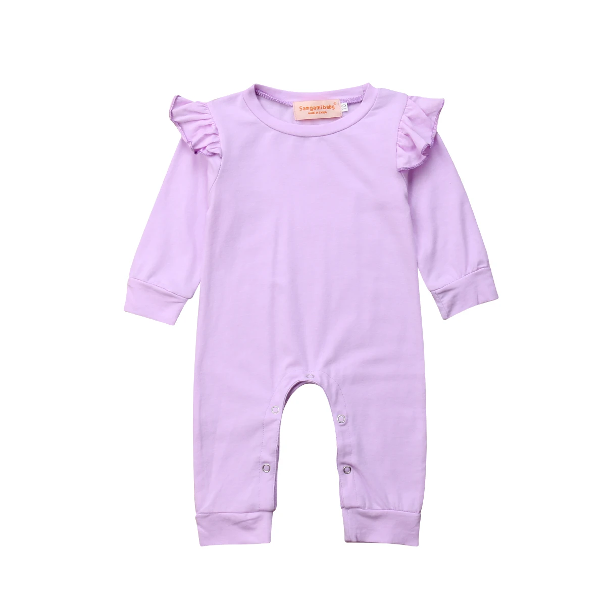 Newborn Baby Girls Ruffle Long Sleeve Romper Solid Color Jumpsuit ...