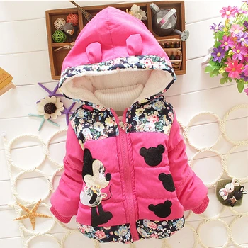 

New Baby Minnie Girls Jacket Cotton Mickey Warm Winter Boys Coat Chirdren Character Lovely Hooded Outerwear Kids Clothes