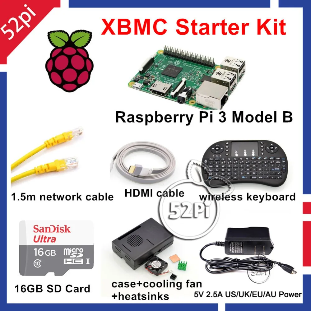 2016 Premium Raspberry Pi 3 XBMC Kit KODI OSMC Media Center Kit Starter ...