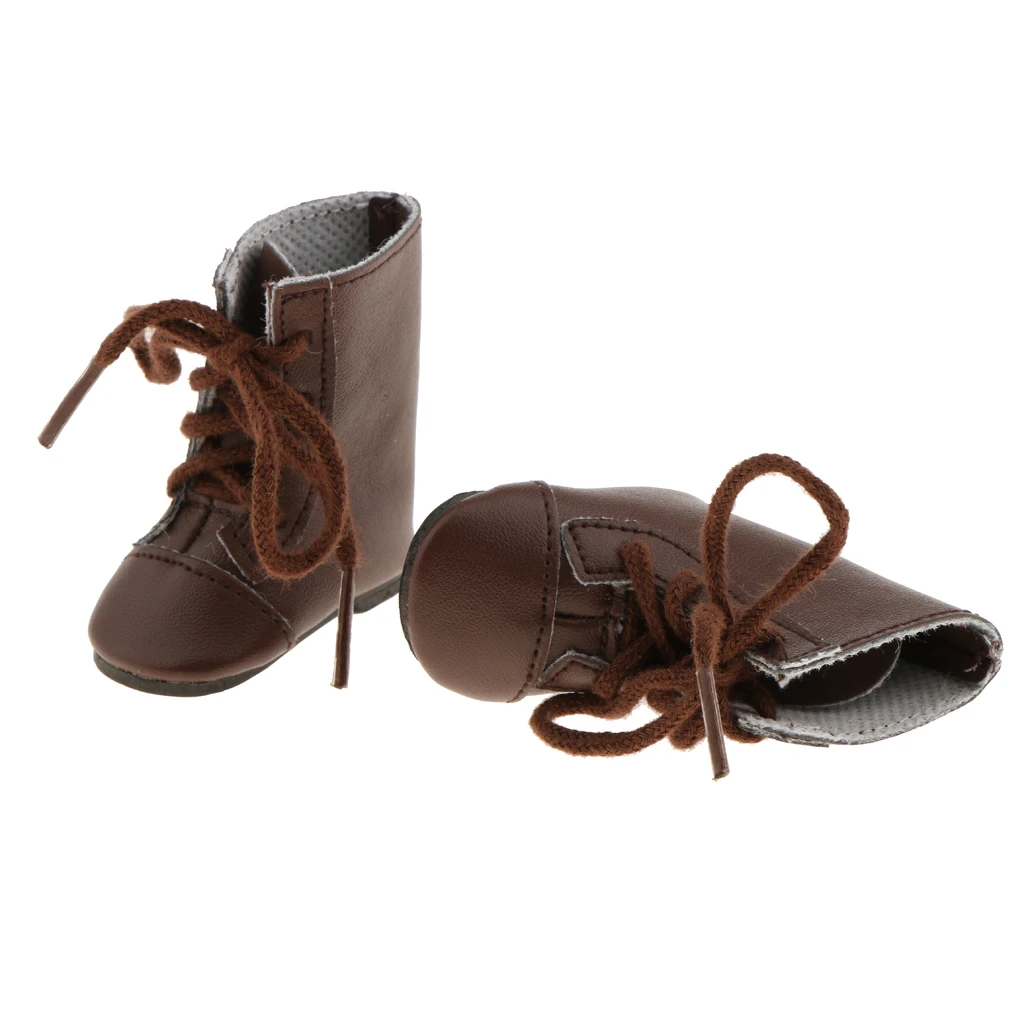 A Pair Fashion Brown Handmade Shoes Lace Up Combat Boots Shoes For 14'' American Doll Wellie Wishers Doll Clothing Accessories
