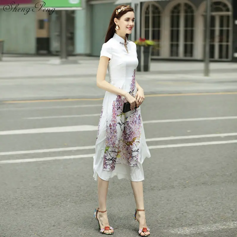 summer vietnam aodai chinese traditional dress qipao long chinese cheongsam dress robe chinoise modern cheongsam Q303