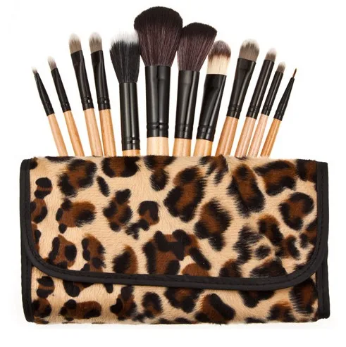 

2015 Professional Makeup kits 12 PCs Brush Cosmetic Facial Make Up Set tools With Leopard Bag makeup brush tools hot sales