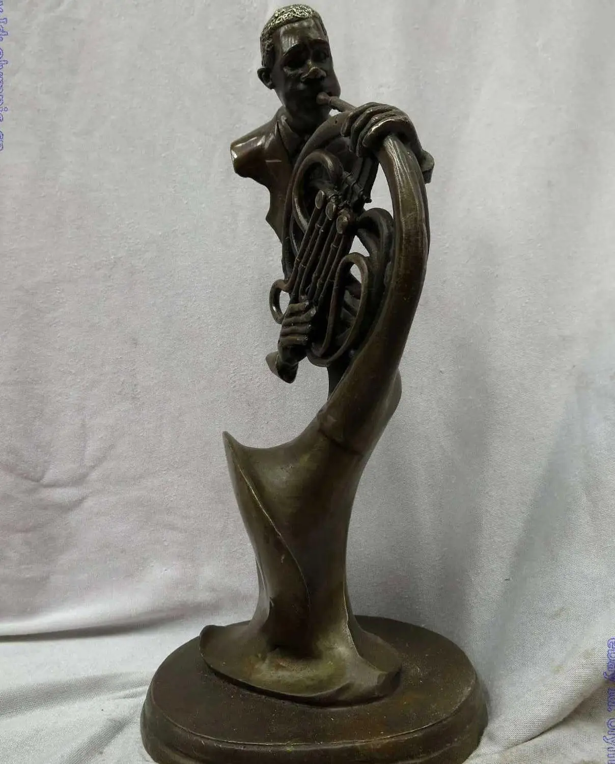 

13" China brass copper carved finely French horn performer Sculpture Statue