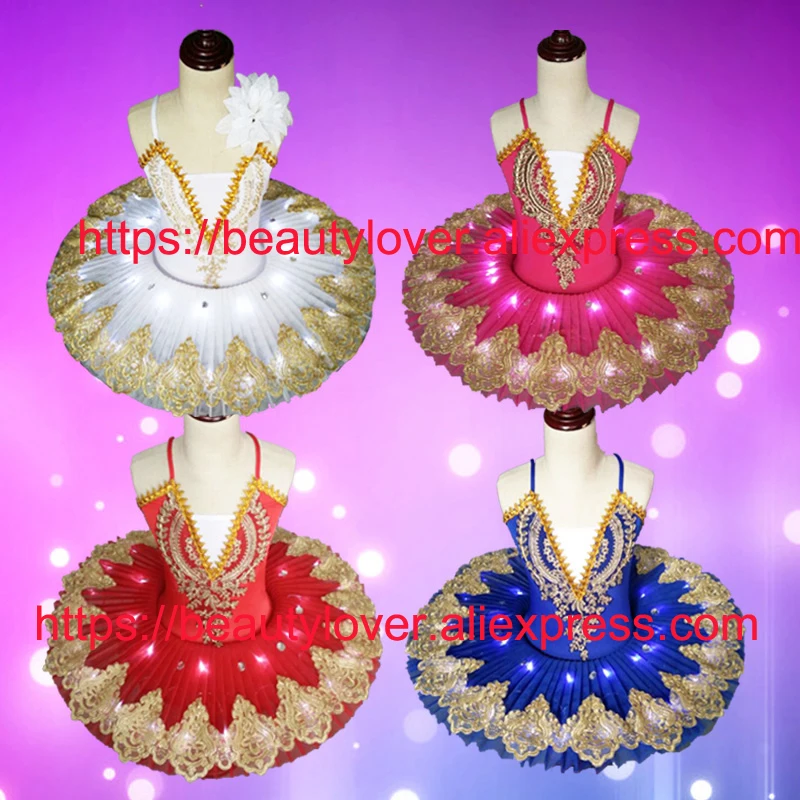

Free shipping Girl ballet tutu skirts stage performance LED Tron Dance Wear flats women costume