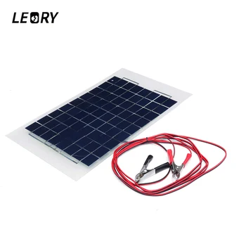 

LEORY 12V 10W Solar Panel PolyCrystalline Cells DIY Solar Module Epoxy Resin With Block Diode 2 Alligator Clips 4m Cable