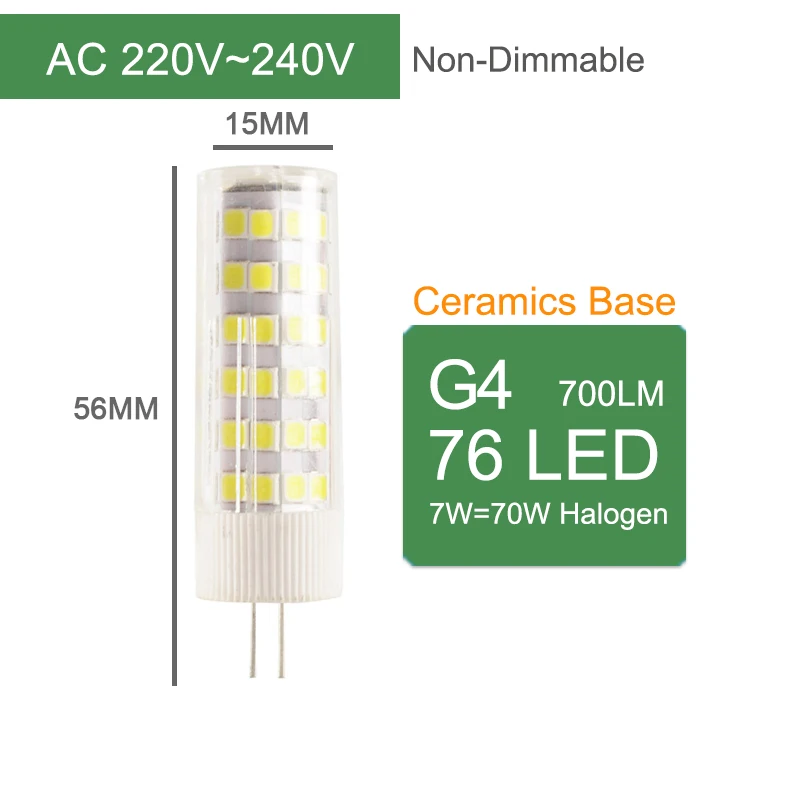 Kaguyahime затемнения светодиодный G4 G9 E14 лампа керамические лампочки DC 12V AC 220V 3W 6W 9W COB G9 светодиодный G4 для сменная галогенн - Испускаемый цвет: G4 220V 76LED NoDim