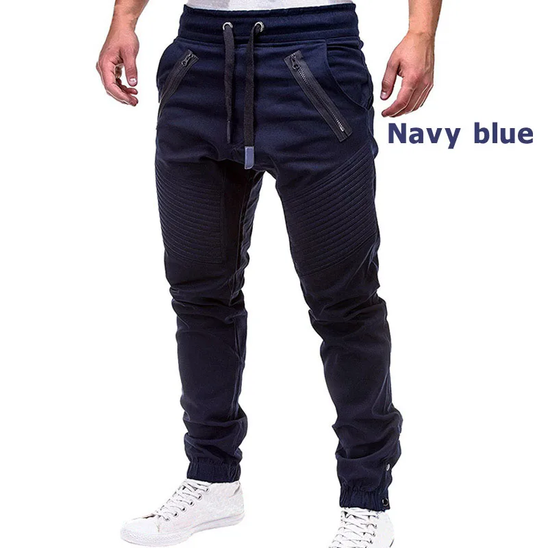 Men Cargo Pants Autumn Hip Hop Harem Joggers Pants New Male Trousers Mens Solid Multi-pocket Pants Skinny Fit Sweatpants - Цвет: Dark Blue FK111