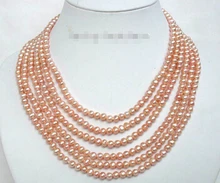 Genuine 6mm 16″ 6row natural pink freshwater pearls necklace 925SS j1306 Factory Wholesale price Women Giftword Jewelry