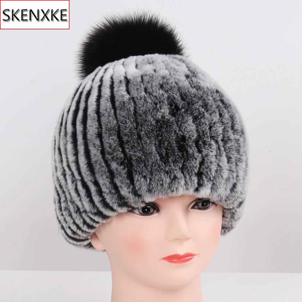 Новинка, настоящий мех кролика, шапка для женщин, зимняя, теплая, ручная работа, вязаные, шапки из меха кролика Рекс, для девушек, Лисий мех, помпон, натуральный мех, шапки