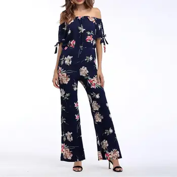 

11 Color Summer Women Jumpsuit Rompers Casual Bohemian Floral Printed Jumpsuit Pants Ladies Off Shoulder Beach Playsuit WS8460V