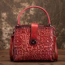 Оригинальная сумка из натуральной кожи, Ретро стиль, Воловья кожа, женские сумки, тиснение, винтажная ручная роспись, через плечо, сумки с клапаном