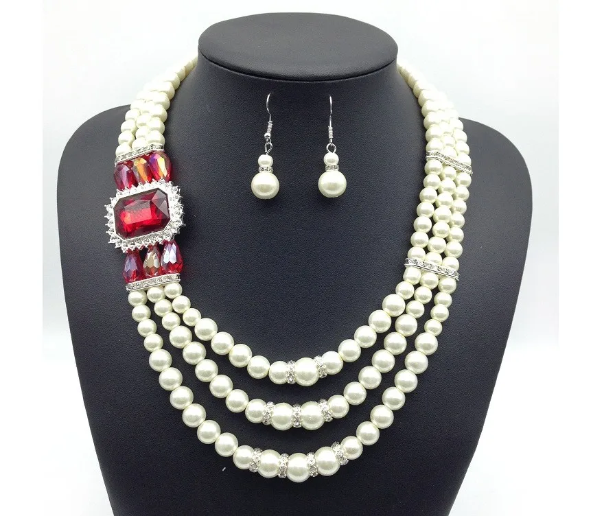 Женское колье и серьги из серебра 925 пробы с искусственным жемчугом|necklace