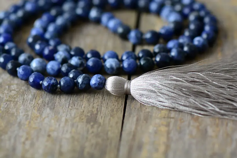Meditation Necklace 8MM Natural Faceted Sodalite Soft Tassel Necklace Women Lariat 108 Beads Mala Necklace Dropshipping - Image 4