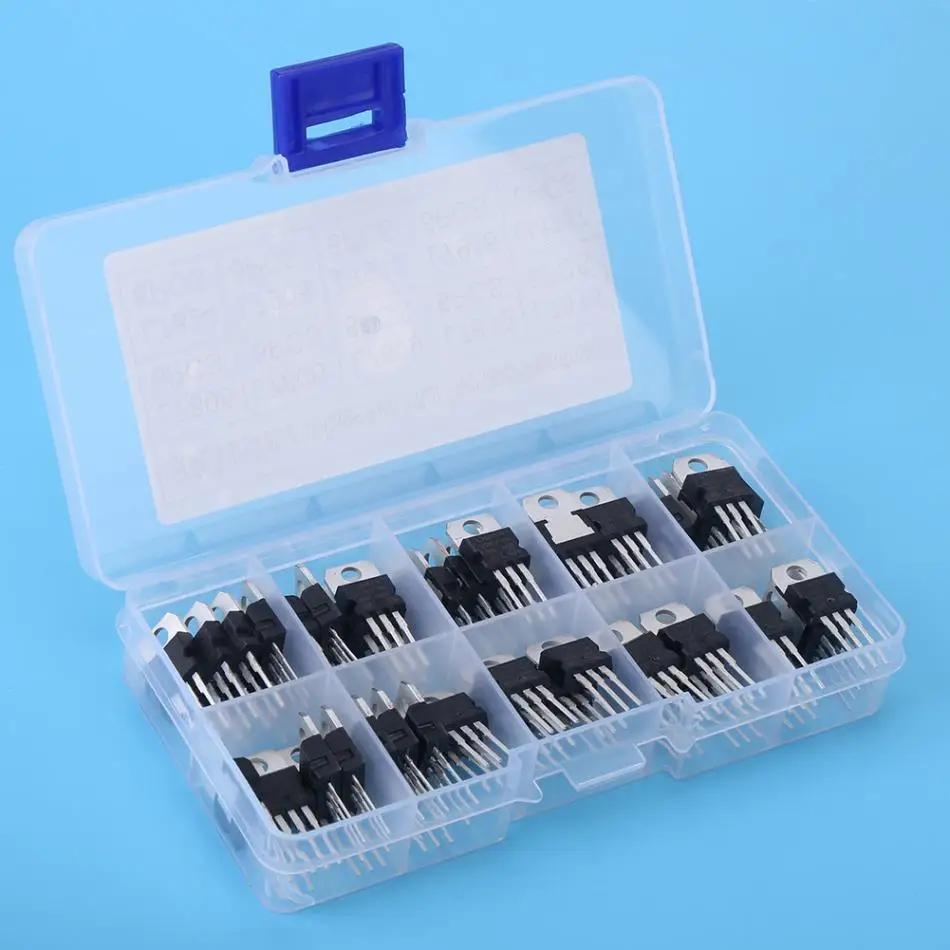 

Walfront 60pcs Assorted Transistor 10 Values L7805CV-LM317t Transistor Assortment Kit Set With Storage Box