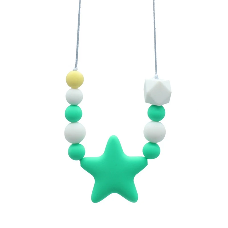 

Baby Teether Necklace Silicone Pendant Beads Star Teething Nursing Toys
