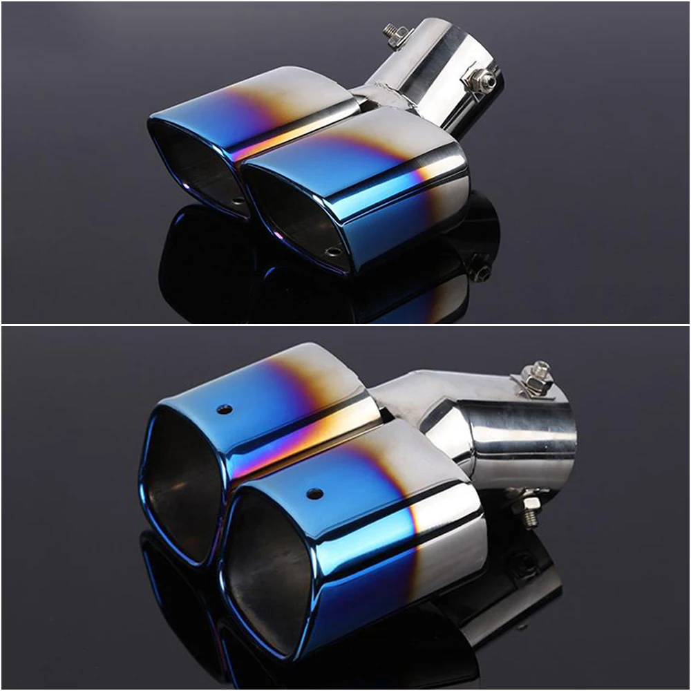 

63mm Car Dual Inlet Rear Exhaust Muffler Pipe Tip Auto Stainless Steel Tailpipe